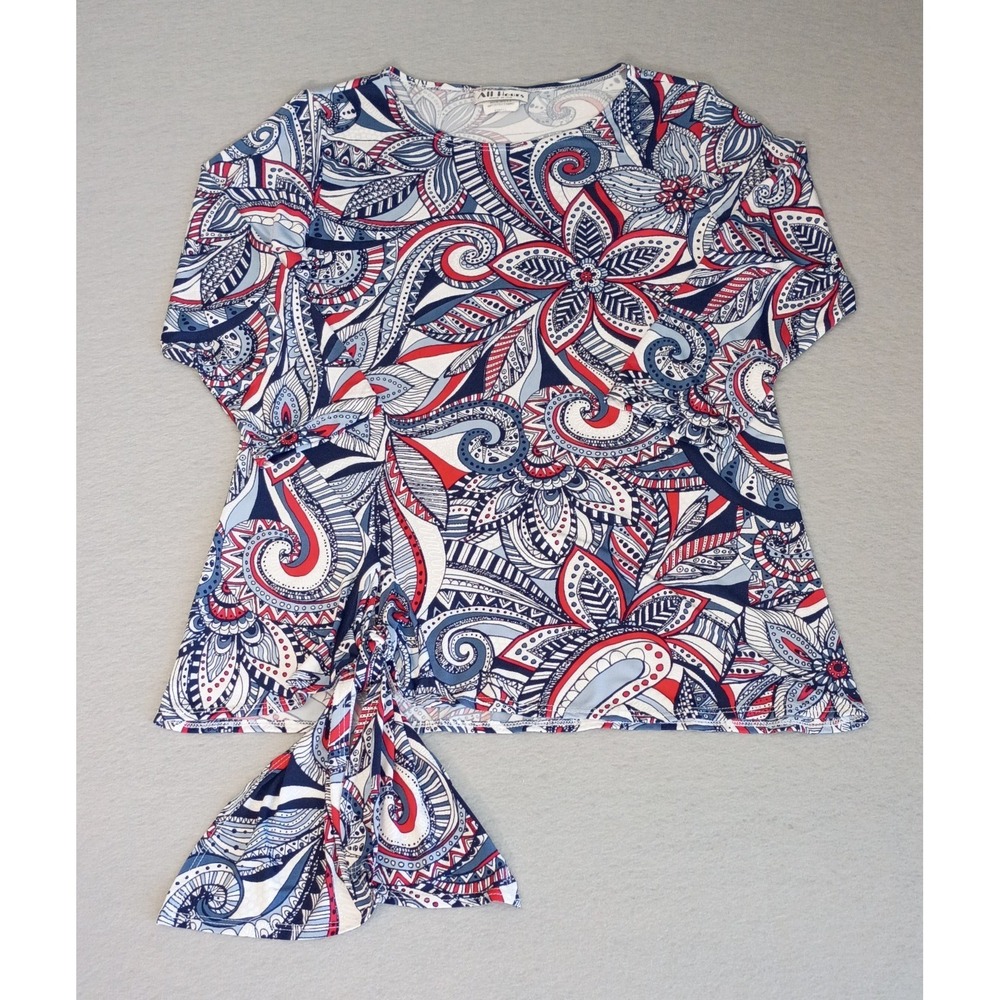 ALL HOURS Womens Top Shirt Blouse Size Small‎ 1/2 Sleeves USA Made Patriotic